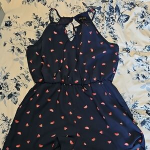 Womens Watermelon Navy Blue Romper. Medium